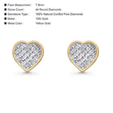 Solid 10K Gold 7.9mm Heart Shaped Round Diamond Stud Earrings