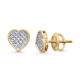 Solid 10K Gold 7.9mm Heart Shaped Round Diamond Stud Earrings