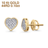 Solid 10K Gold 7.9mm Heart Shaped Round Diamond Stud Earrings