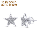 Solid 10K Gold 12.4mm Star Shaped Round Diamond Stud Earrings