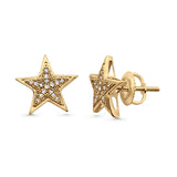 Solid 10K Gold 12.4mm Star Shaped Round Diamond Stud Earrings