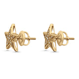 Solid 10K Gold 12.4mm Star Shaped Round Diamond Stud Earrings