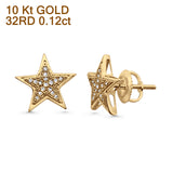 Solid 10K Gold 12.4mm Star Shaped Round Diamond Stud Earrings