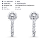 Solid 10K Gold 15.24mm J Shaped Round Diamond Hoop Earring