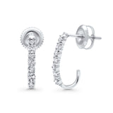 Solid 10K Gold 15.24mm J Shaped Round Diamond Hoop Earring