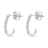 Solid 10K Gold 15.24mm J Shaped Round Diamond Hoop Earring