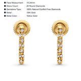 Solid 10K Gold 15.24mm J Shaped Round Diamond Hoop Earring