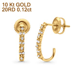 Solid 10K Gold 15.24mm J Shaped Round Diamond Hoop Earring