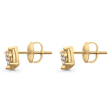 Solid 10K Gold 6.8mm Square Shaped Round Diamond Stud Earrings