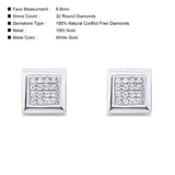 Solid 10K Gold 6.9mm Square Shaped Round Diamond Stud Earrings