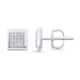 Solid 10K Gold 6.9mm Square Shaped Round Diamond Stud Earrings