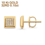 Solid 10K Gold 6.9mm Square Shaped Round Diamond Stud Earrings