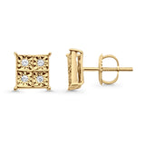 Solid 10K Gold 7.7mm Square Shaped Round Diamond Stud Earrings