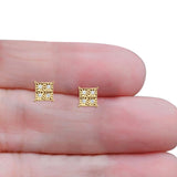 Solid 10K Gold 7.7mm Square Shaped Round Diamond Stud Earrings