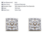 Solid 10K Gold 8mm Square Shaped Round Diamond Stud Earrings