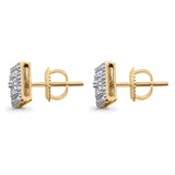 Solid 10K Gold 8mm Square Shaped Round Diamond Stud Earrings