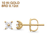 Solid 10K Gold 3.8mm Butterfly Shaped Round Diamond Stud Earrings