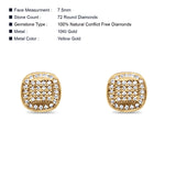 Solid 10K Gold 7.5mm Cushion Shaped Round Diamond Stud Earrings
