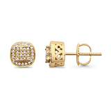 Solid 10K Gold 7.5mm Cushion Shaped Round Diamond Stud Earrings