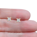 Solid 10K Gold 7mm Square Shaped Round Diamond Stud Earrings