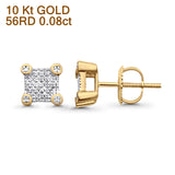 Ohrstecker aus massivem 10-Karat-Gold, 7 mm, quadratisch, rund, mit Diamanten