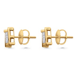 Solid 10K Gold 7.6mm Square Shaped Round Diamond Stud Earrings