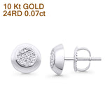 Solid 10K Gold 7.8mm Round Shaped Diamond Stud Earrings With Screw Backing