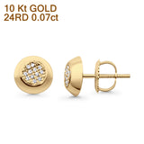 Solid 10K Gold 7.8mm Round Shaped Diamond Stud Earrings With Screw Backing