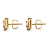 Solid 10K Gold 7.9mm Square Shaped Round Diamond Stud Earrings