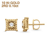 Ohrstecker aus massivem 10-Karat-Gold, 7,9 mm, quadratisch, rund, mit Diamanten