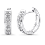 Solid 10K Gold 12.7mm Round Half Eternity Diamond Hoop Huggie Earrings