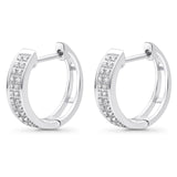 Solid 10K Gold 12.7mm Round Half Eternity Diamond Hoop Huggie Earrings