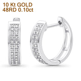Solid 10K Gold 12.7mm Round Half Eternity Diamond Hoop Huggie Earrings