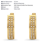 Solid 10K Gold 12.7mm Round Half Eternity Diamond Hoop Huggie Earrings