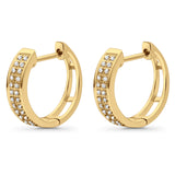 Solid 10K Gold 12.7mm Round Half Eternity Diamond Hoop Huggie Earrings