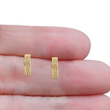 Solid 10K Gold 12.7mm Round Half Eternity Diamond Hoop Huggie Earrings