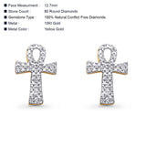 Solid 10K Gold 12.7mm Cross Shaped Ankh Diamond Stud Earrings