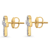 Solid 10K Gold 12.7mm Cross Shaped Ankh Diamond Stud Earrings