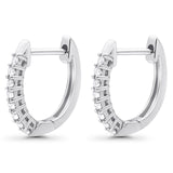 Solid 10K Gold 12.7mm Round Half Eternity Diamond Hoop Huggie Earrings