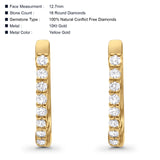 Solid 10K Gold 12.7mm Round Half Eternity Diamond Hoop Huggie Earrings