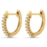 Solid 10K Gold 12.7mm Round Half Eternity Diamond Hoop Huggie Earrings