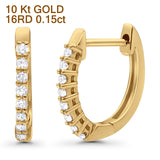 Solid 10K Gold 12.7mm Round Half Eternity Diamond Hoop Huggie Earrings