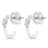 Solid 10K Gold 11.4mm J Shaped Round Hoop Diamond Stud Earring