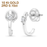 Solid 10K Gold 11.4mm J Shaped Round Hoop Diamond Stud Earring