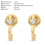 Solid 10K Gold 11.4mm J Shaped Round Hoop Diamond Stud Earring