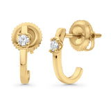 Solid 10K Gold 11.4mm J Shaped Round Hoop Diamond Stud Earring