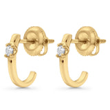 Solid 10K Gold 11.4mm J Shaped Round Hoop Diamond Stud Earring