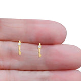 Solid 10K Gold 11.4mm J Shaped Round Hoop Diamond Stud Earring