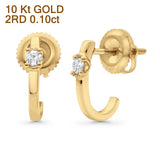 Solid 10K Gold 11.4mm J Shaped Round Hoop Diamond Stud Earring