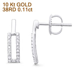 Solid 10K Gold 12.7mm Rectangular Shaped Round Diamond Stud Earrings